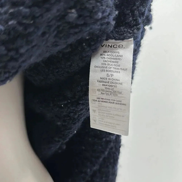 Vince Sweater Textured Funnel Neck Pullover Knit Navy Blue Cashmere Size Small - Picture 7 of 9